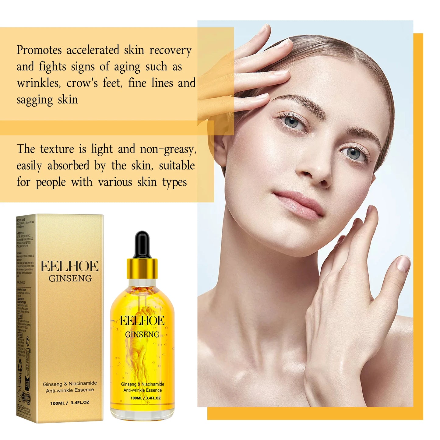 Ginseng Face Anti Wrinkle Serum Reduce Fine Lines Tightening Hydrating Anti-aging Plumping Face Smooth Skin Care Serum