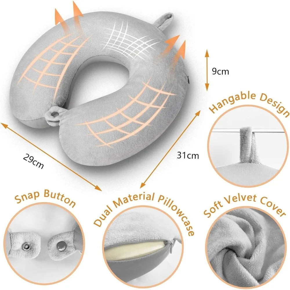 Travel Pillow, Memory Foam Neck Pillow for Traveling Winter Summer, U Shape Neck Pillow Airplane Portable Flight Pillow Adult Tr