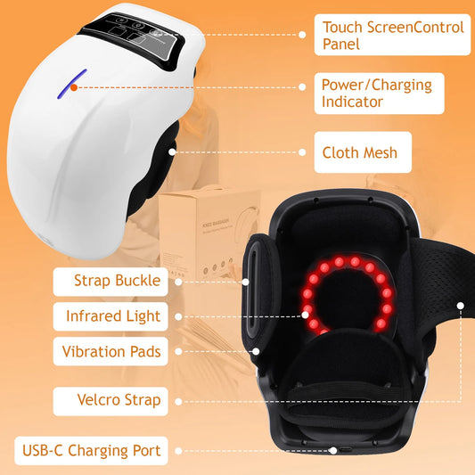 Electric Knee Massager Adjustable Temperature Vibration Cordless Knee Massager with LED Screen White Vibration Knee Massager