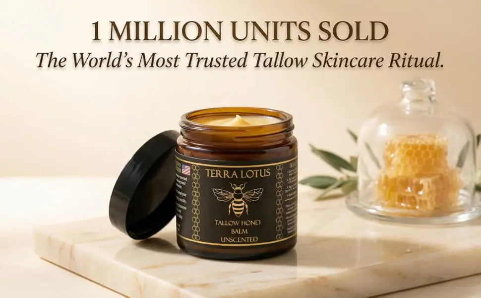 Terra Lotus - Organic Grass-Fed Beef Tallow Balm with Raw Honey - Moisturizing Cream for Soft, Smooth Skin - Handmade