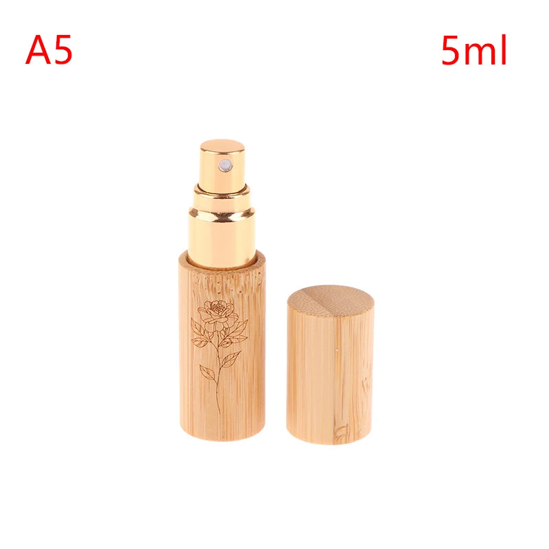 5/10ml Flower Pattern Wood Perfume Atomizer Portable Liquid Cosmetics Container Traveling Empty Refillable Spray Bamboo Bottle
