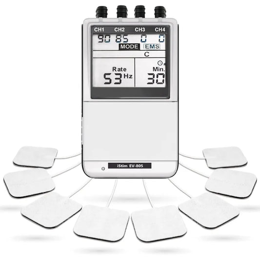 EV-805 TENS EMS 4 Channel Rechargeable Combo Machine Unit - Muscle Stimulator + Back Pain Relief and Management- 24 Progra