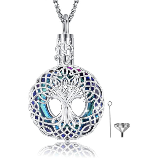 Crystal Tree of Life Necklace 925 Sterling Silver Urn Necklace Memorial Pendant for Ashes Cremation Jewelry Gifts for Women Men