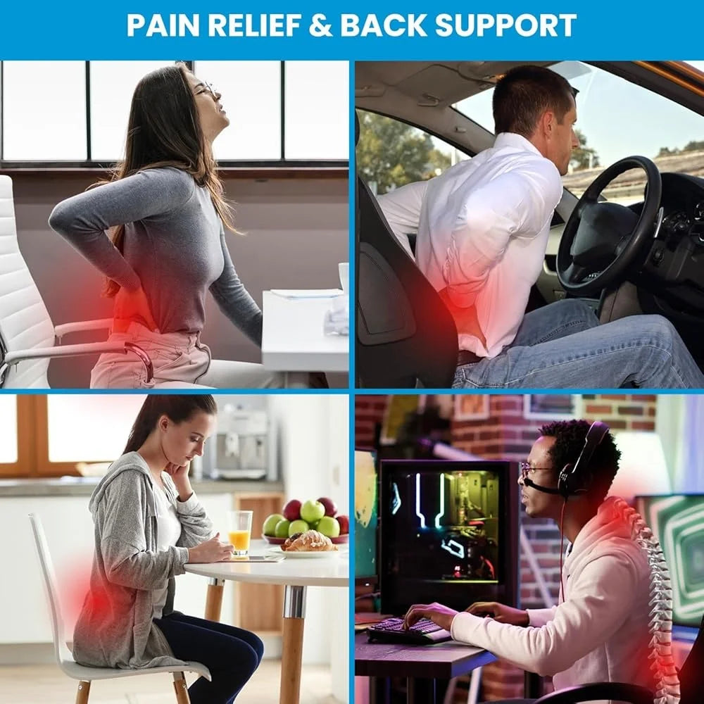 Lumbar Support Pillow Office Chair Ergonomic Back Pain Relief Memory Foam Cushion Adjustable Straps Car Seat Comfort