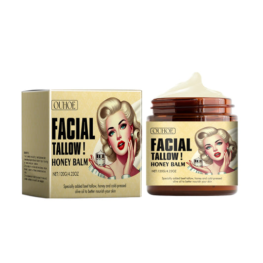 Facial Care Cream, Moisturizing Cream,  Facial Tallow Honey Balm, Deep Moisturizing Cream for Maintaining Skin Elasticity
