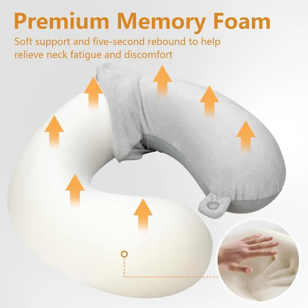 Travel Pillow, Memory Foam Neck Pillow for Traveling Winter Summer, U Shape Neck Pillow Airplane Portable Flight Pillow Adult Tr