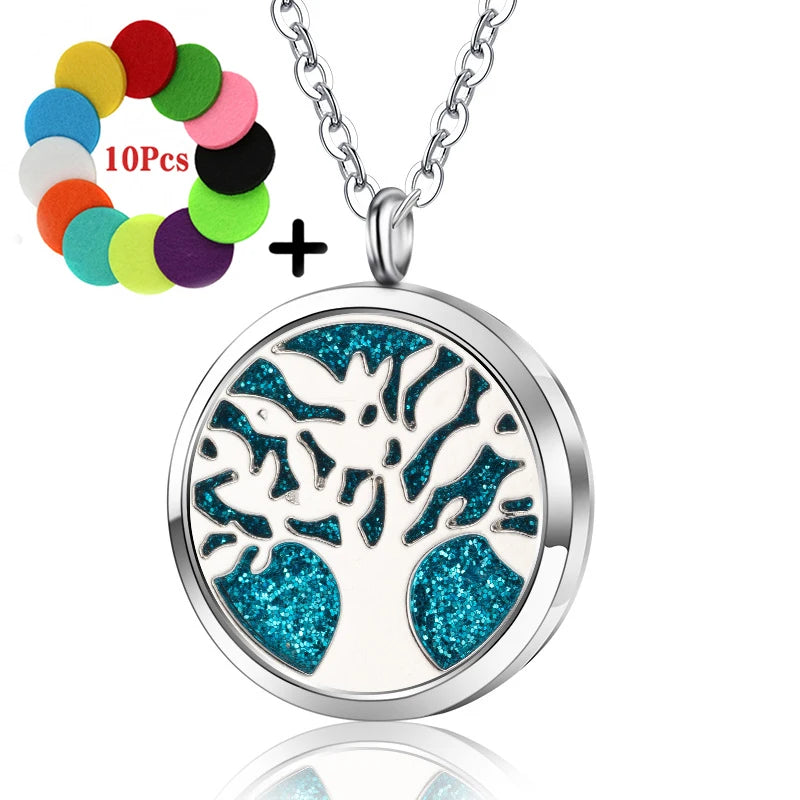 High Quality Patterns Tree of Life Aromatherapy Diffuser Pendant Perfume Locket Women Essential Oil Necklace Jewelry Wholesale