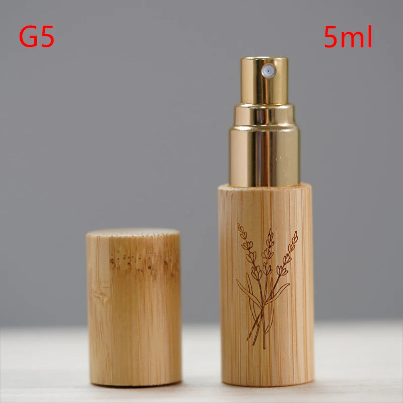 5/10ml Flower Pattern Wood Perfume Atomizer Portable Liquid Cosmetics Container Traveling Empty Refillable Spray Bamboo Bottle
