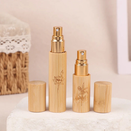 5/10ml Flower Pattern Wood Perfume Atomizer Portable Liquid Cosmetics Container Traveling Empty Refillable Spray Bamboo Bottle