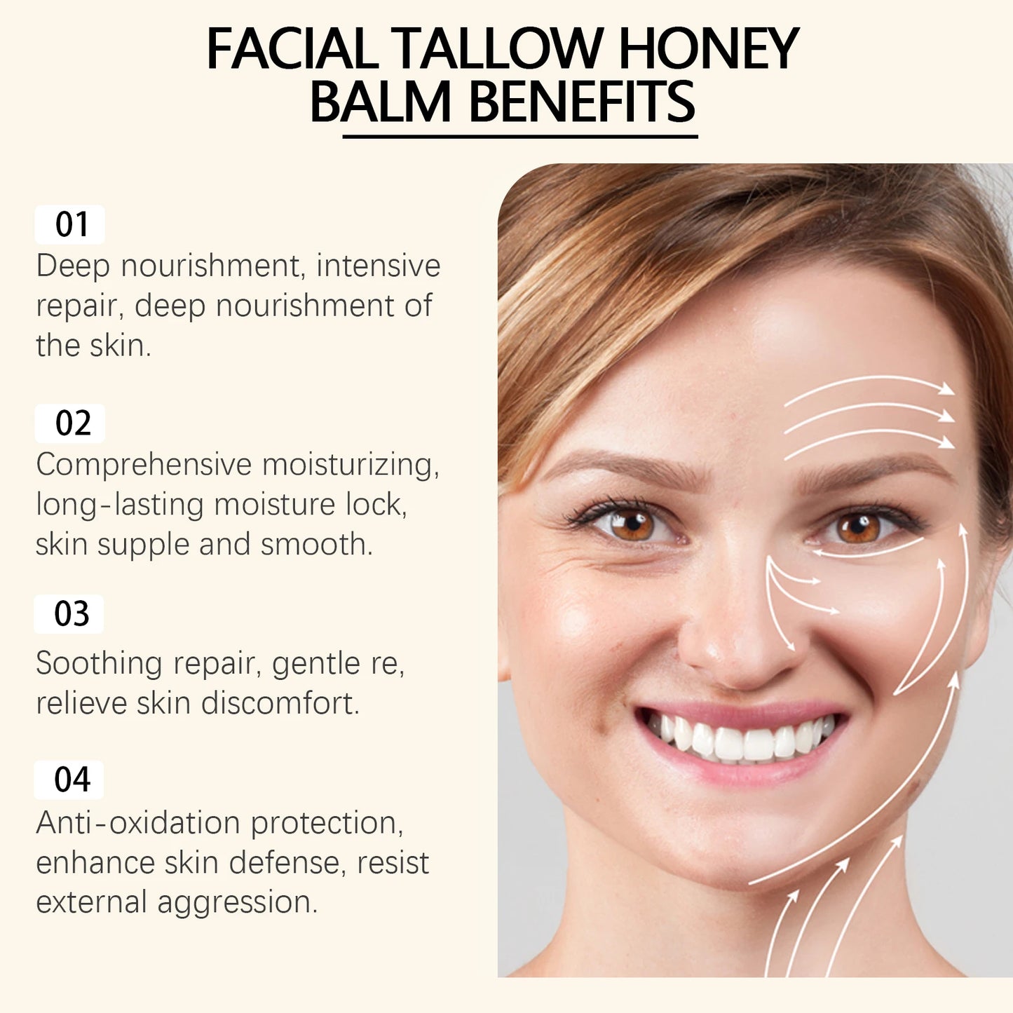 Facial Care Cream, Moisturizing Cream,  Facial Tallow Honey Balm, Deep Moisturizing Cream for Maintaining Skin Elasticity