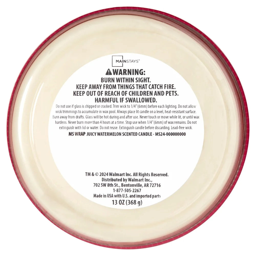 3-Wick Juicy Watermelon Scented Candle 14 oz Decorative Container Paraffin Blend Wax 65 Hours Burn Time Aromatic Home Fragrance