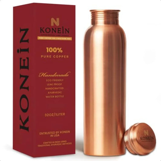 100 Copper Water Bottle Plain Classic Finish Design 34 Oz 1000ml Ayurvedic Copper Bottle for Drinking water with Nature Health