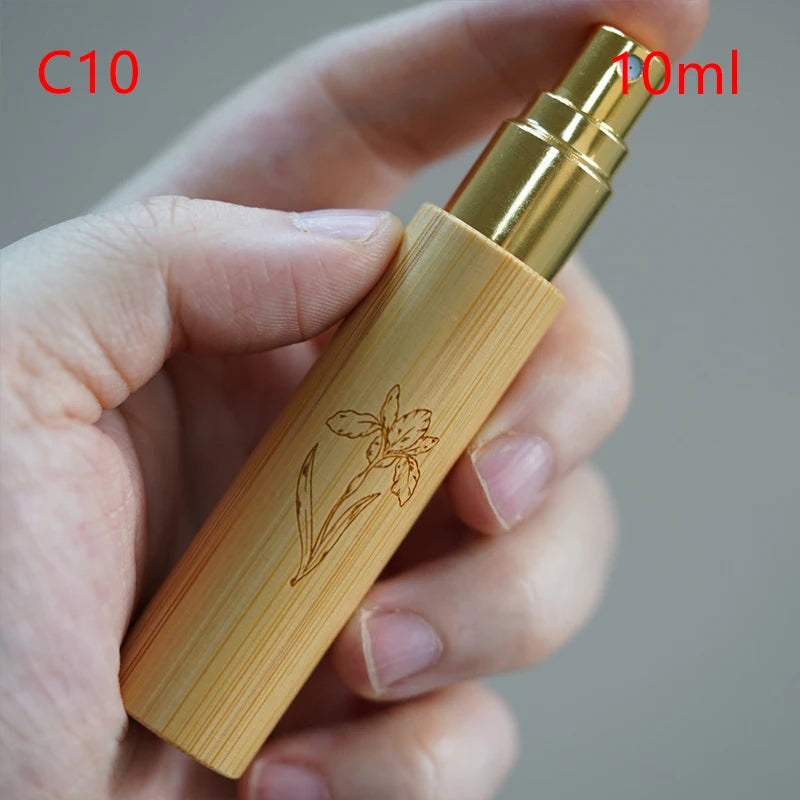 5/10ml Flower Pattern Wood Perfume Atomizer Portable Liquid Cosmetics Container Traveling Empty Refillable Spray Bamboo Bottle