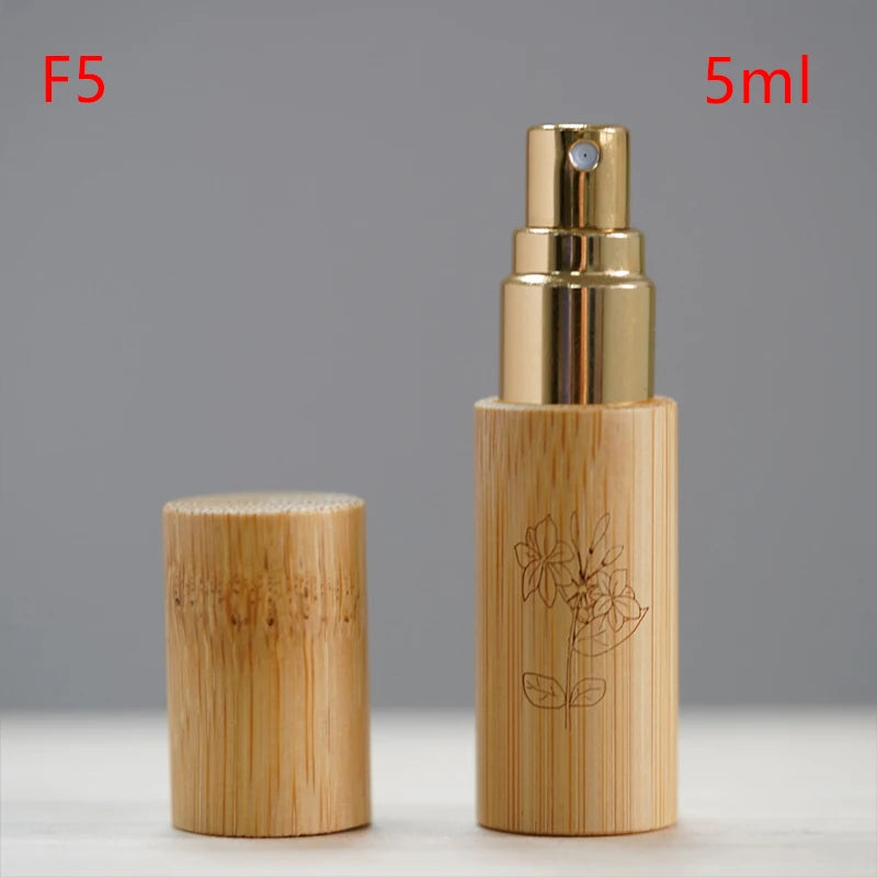 5/10ml Flower Pattern Wood Perfume Atomizer Portable Liquid Cosmetics Container Traveling Empty Refillable Spray Bamboo Bottle