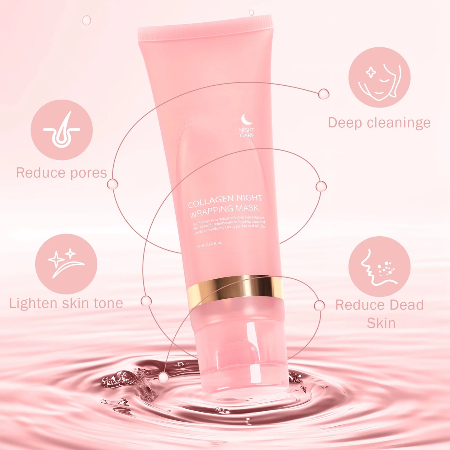 Collagen Night Wrapping Mask Elasticity Hydration Care Overnight Peel Off Facial Mask 75ml