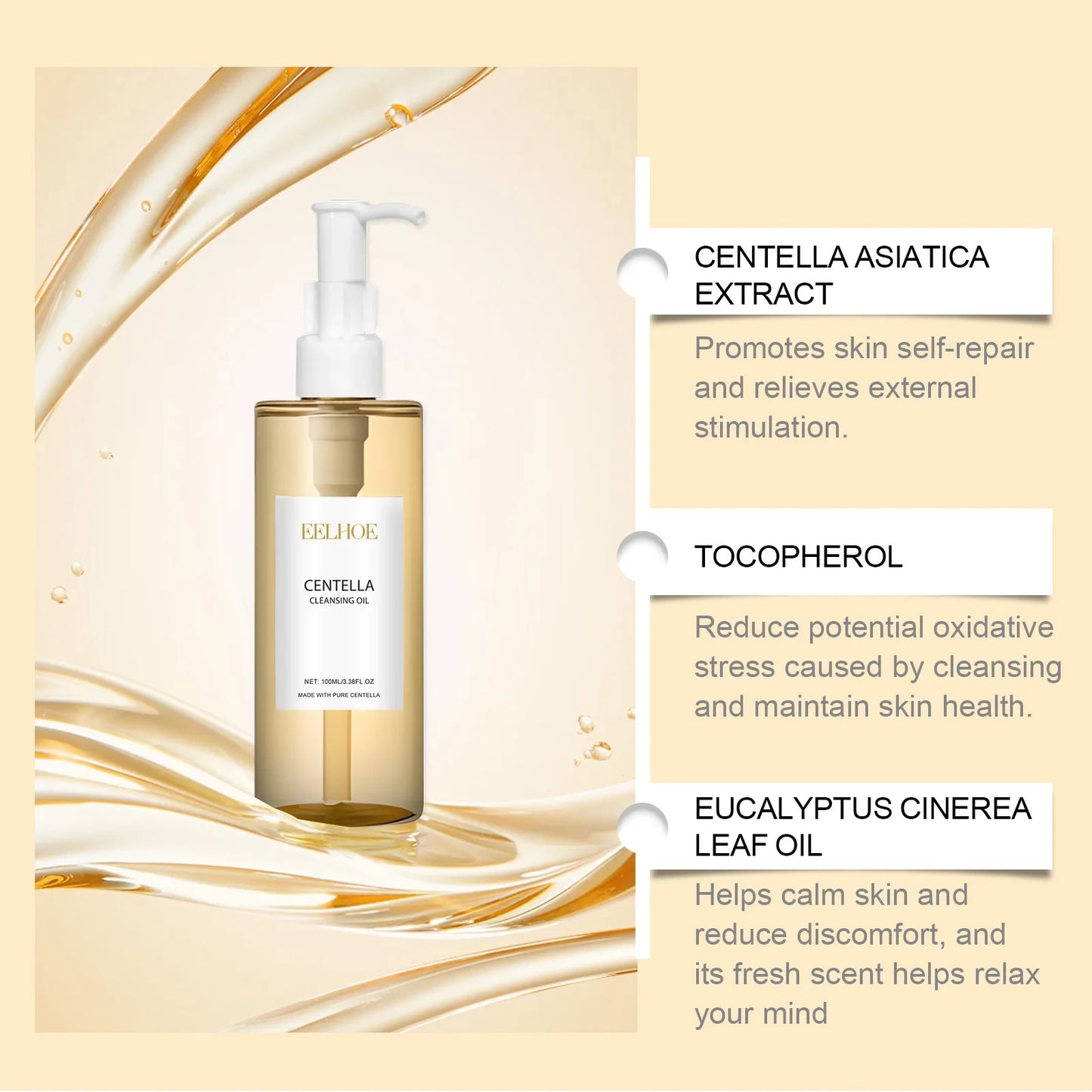 Lightweight Cleansing Oil - Vitamin E Makeup Remover for Face & Lips, Gentle Hydrating, Fast Emulsifying, No Residue