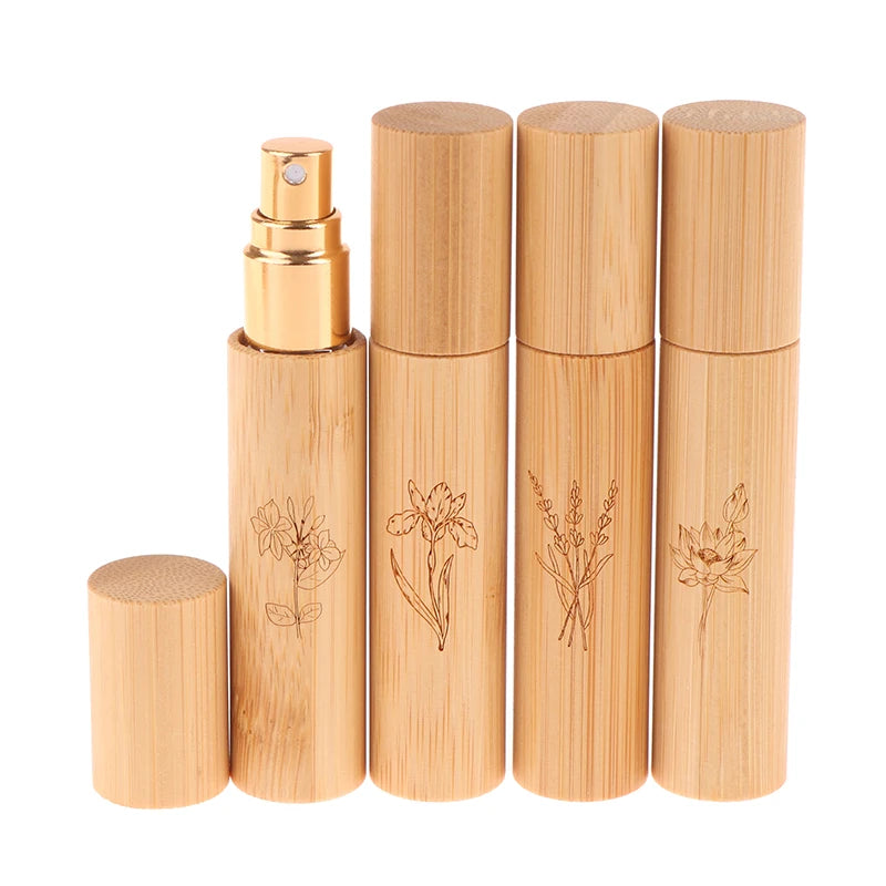 5/10ml Flower Pattern Wood Perfume Atomizer Portable Liquid Cosmetics Container Traveling Empty Refillable Spray Bamboo Bottle