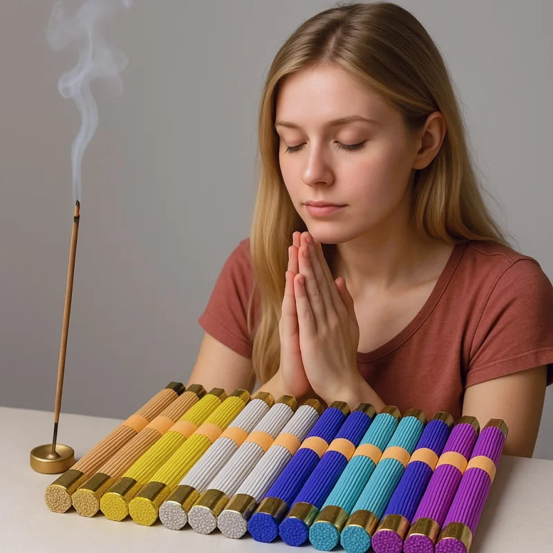 91pcs Natural Blessing Ceremony Incense Praying For Health Love Wealth Natural Sandalwood Incense Sticks With Incense Holder