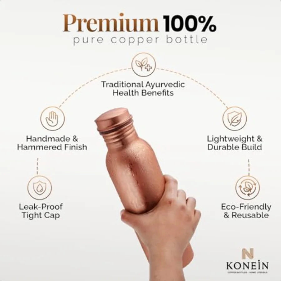 100 Copper Water Bottle Plain Classic Finish Design 34 Oz 1000ml Ayurvedic Copper Bottle for Drinking water with Nature Health