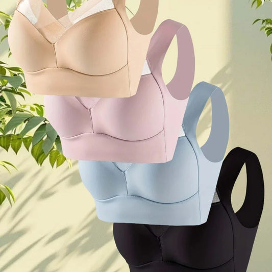 4-Pack Plus Size Wire-Free Backless Lingerie Thin, Push-Up& Shaping Seamless lce Silk Bras with Fixed Cups