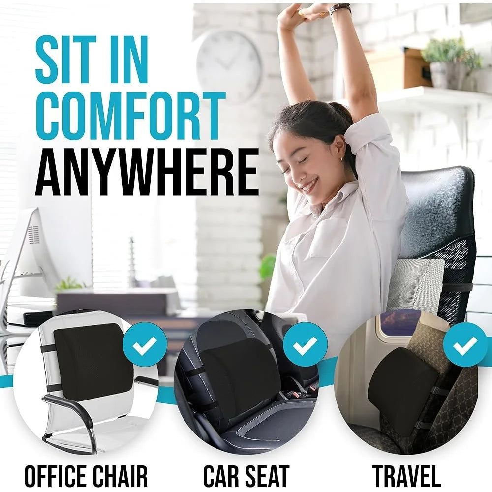 Memory Foam Office Chair Cushion Lumbar Support Pillow Adjustable Back Rest Ergonomic Tailbone Pain Relief Portable Car Seat