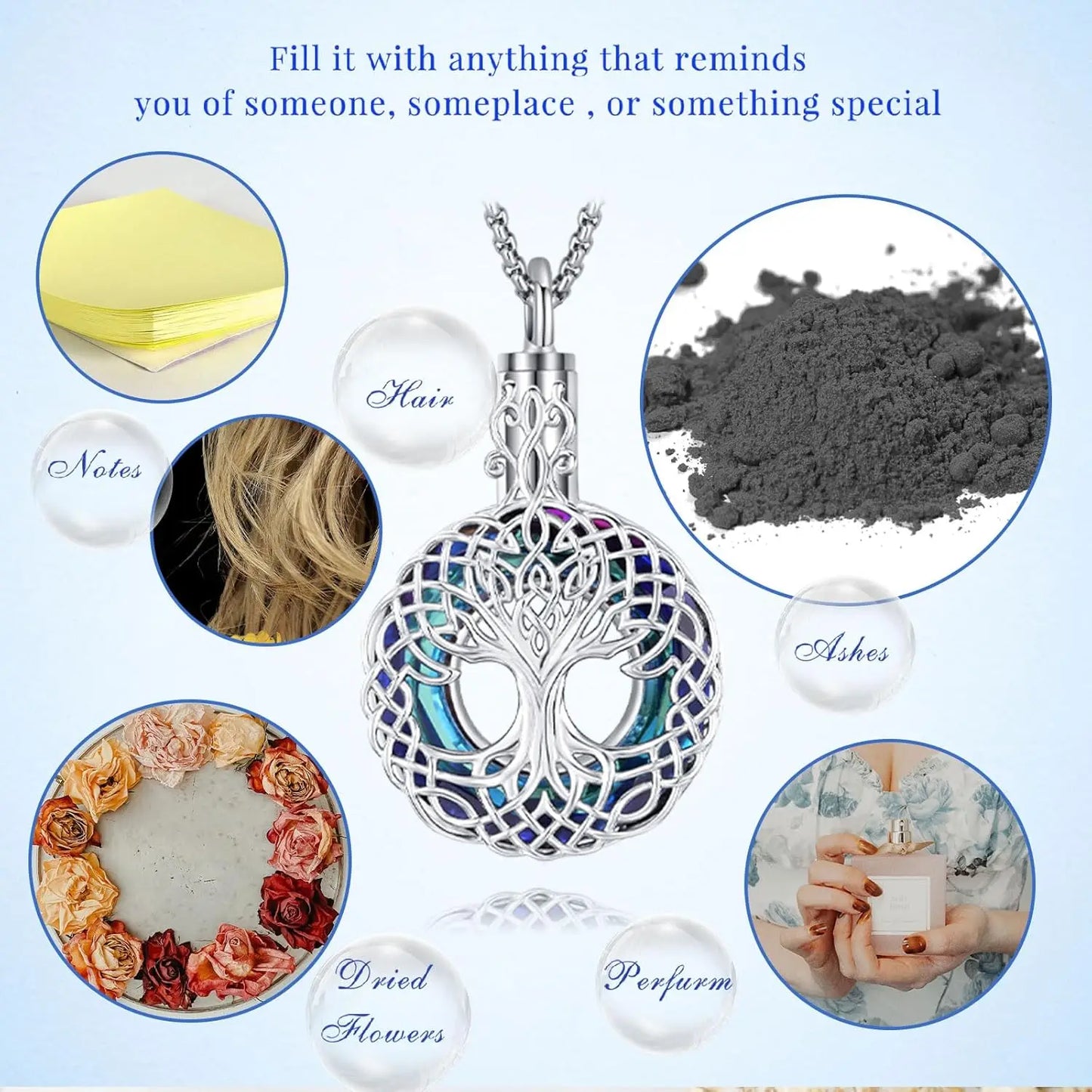 Crystal Tree of Life Necklace 925 Sterling Silver Urn Necklace Memorial Pendant for Ashes Cremation Jewelry Gifts for Women Men