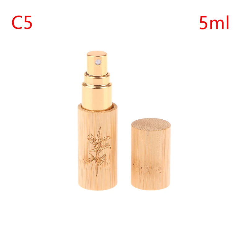 5/10ml Flower Pattern Wood Perfume Atomizer Portable Liquid Cosmetics Container Traveling Empty Refillable Spray Bamboo Bottle