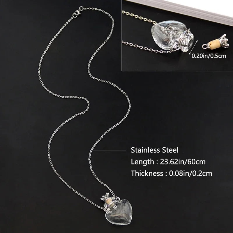 Transparent Heart Vial Bottle Necklaces for Titanium Steel Chain Make a for Wish Blood Vial Necklace Women Jewelry