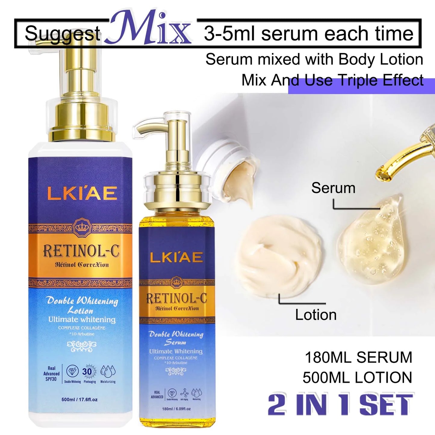 Advanced Retinol Double Whitening Skin Care Set, Deeply Moisturizing, Clean Skin, Reduce Wrinkles, Stains, Dark Spots