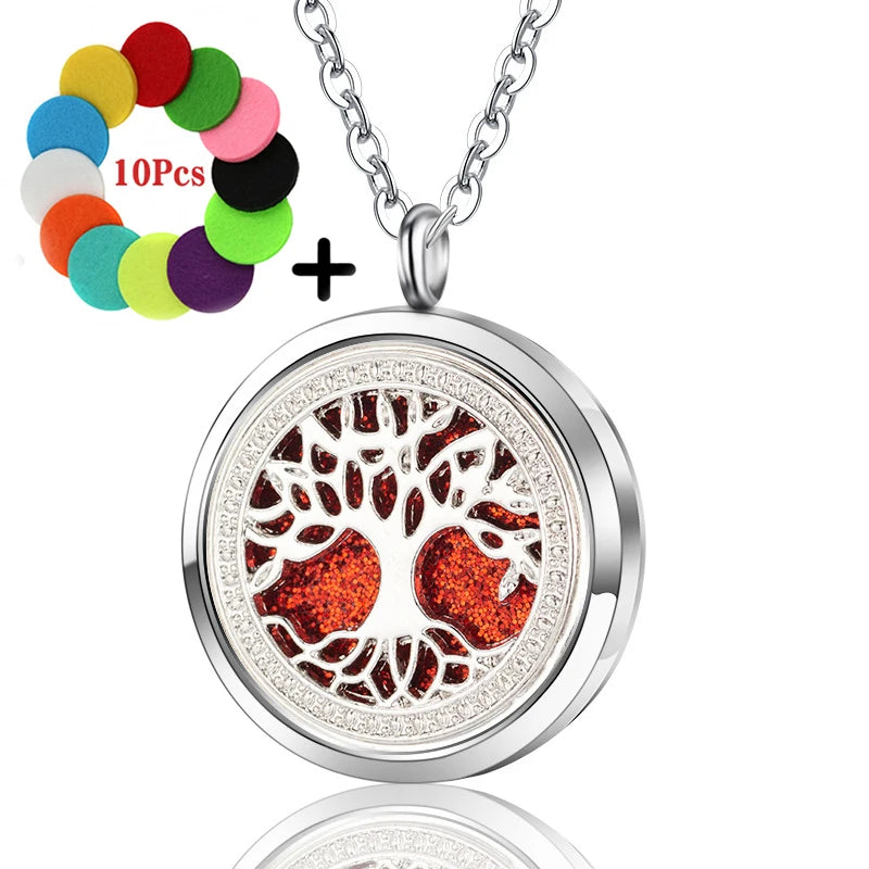 High Quality Patterns Tree of Life Aromatherapy Diffuser Pendant Perfume Locket Women Essential Oil Necklace Jewelry Wholesale