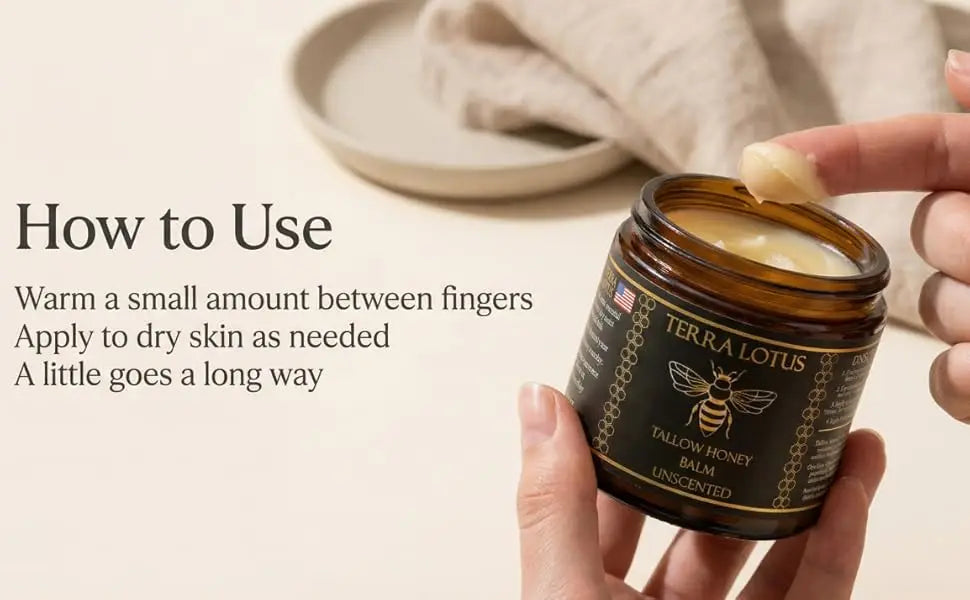 Terra Lotus - Organic Grass-Fed Beef Tallow Balm with Raw Honey - Moisturizing Cream for Soft, Smooth Skin - Handmade