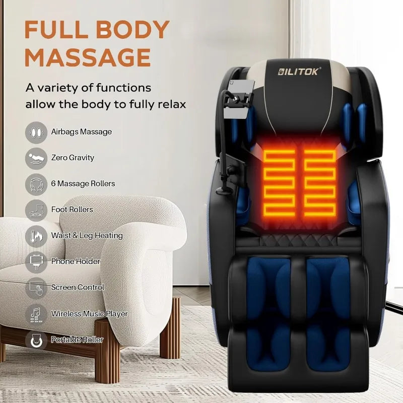 Massage Chair Full Body, Zero Gravity Massage Chair with Auto Modes, Airbag Massage, 6 Fix Point Rollers, Foot Massage,