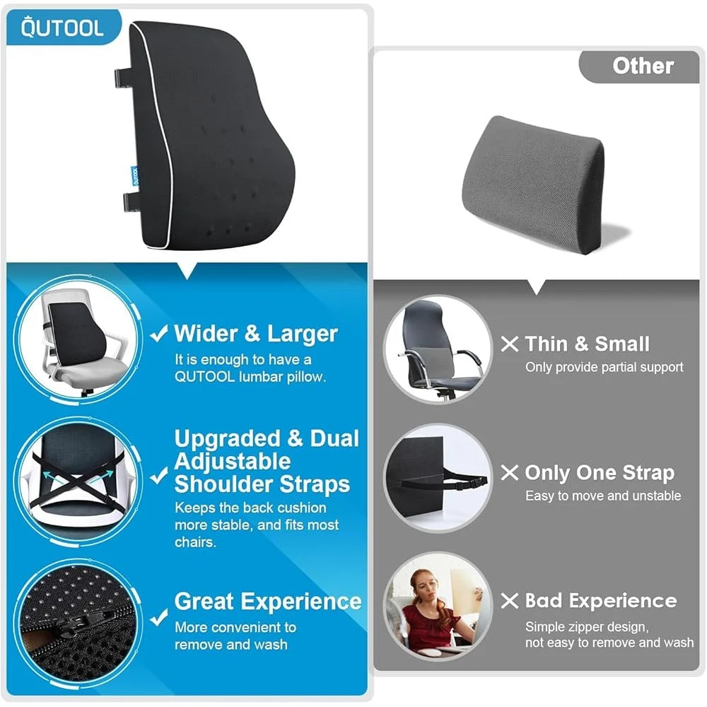 Lumbar Support Pillow Office Chair Ergonomic Back Pain Relief Memory Foam Cushion Adjustable Straps Car Seat Comfort