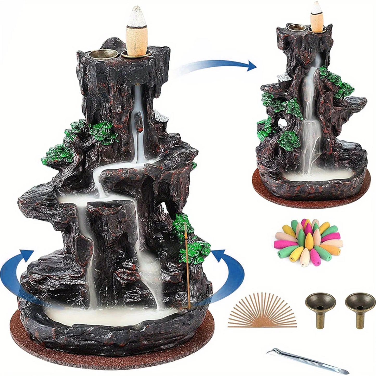 Waterfall incense burner tower 120 backflow incense sticks+30 incense sticks are suitable for home office yoga aromatherapy.