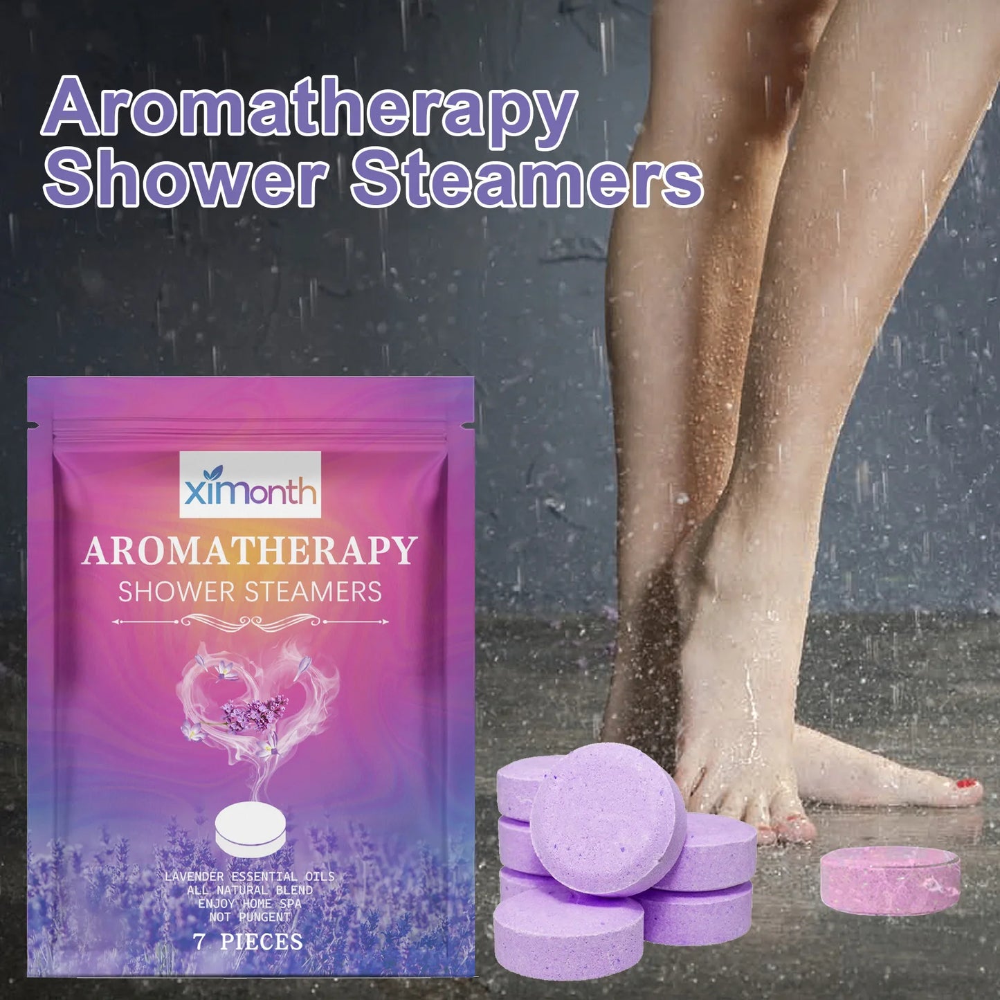Lavender Shower Tablets Long-Lasting Fragrance Bath Bombs Stress Relief Nighttime Spa Body Aromatherapy Shower Steamers
