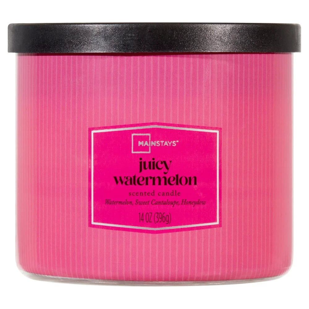 3-Wick Juicy Watermelon Scented Candle 14 oz Decorative Container Paraffin Blend Wax 65 Hours Burn Time Aromatic Home Fragrance