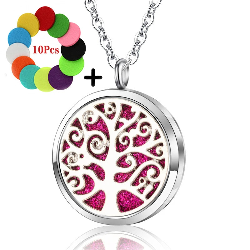 High Quality Patterns Tree of Life Aromatherapy Diffuser Pendant Perfume Locket Women Essential Oil Necklace Jewelry Wholesale