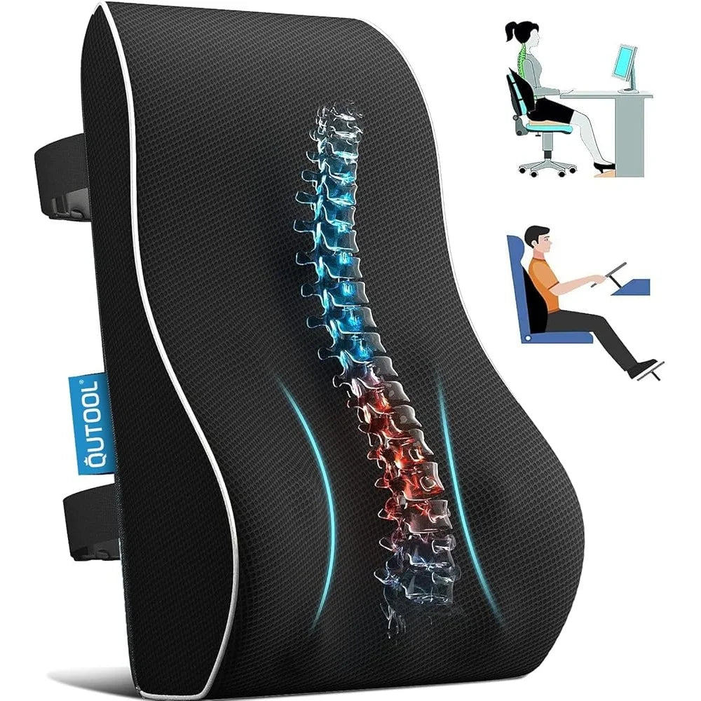 Lumbar Support Pillow Office Chair Ergonomic Back Pain Relief Memory Foam Cushion Adjustable Straps Car Seat Comfort