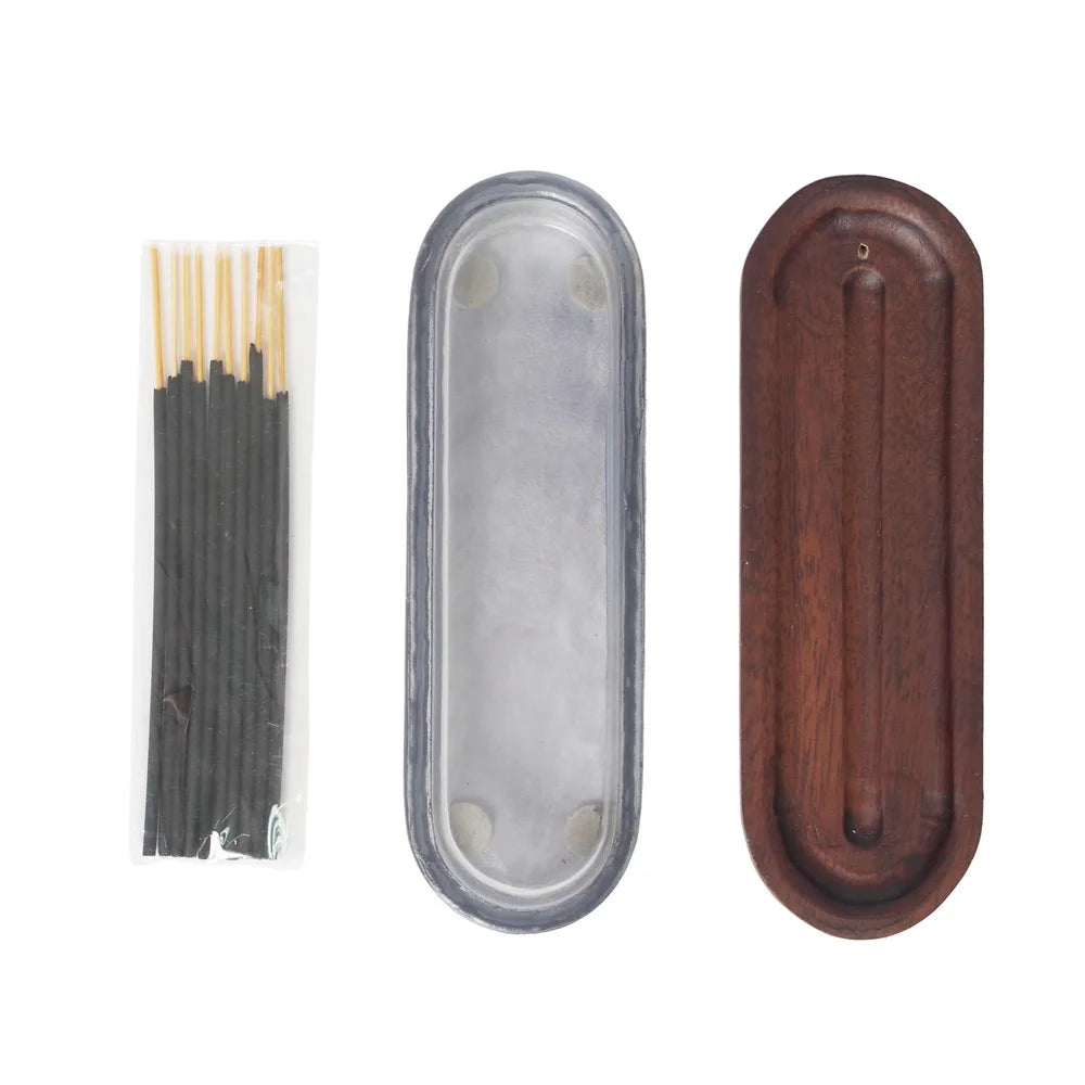 Glass Incense Burner Set 21 Pieces with Wood Lid Elegant Storage Incense Sticks Modern Home Décor Perfect Gift Any Occasion
