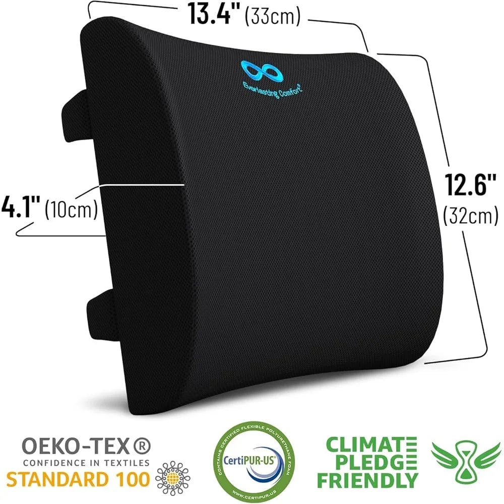 Ergonomic Lumbar Support Pillow Memory Foam Back Cushion Office Chair Car Couch Contoured Design Pain Relief Adjustable Straps