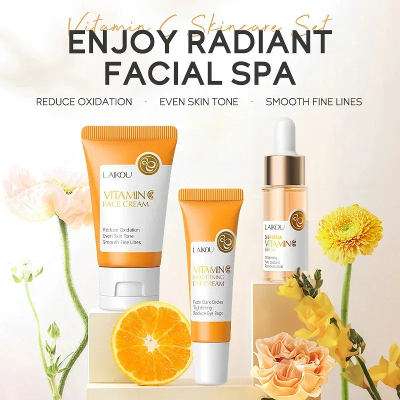 3pcs/set  Skin Care Set Vitamin C Sakura Snail Essence Serum & Eye Cream & Face Cream Moisturizer Travel Size Skincare Set