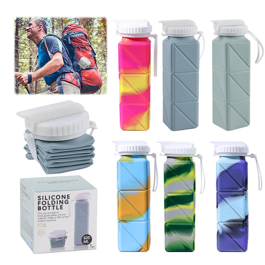 620ml Collapsible Water Bottle Foldable Water Bottle Leak-Proof Sports Water Jug BPA Free with Straw for Camping Hiking Running