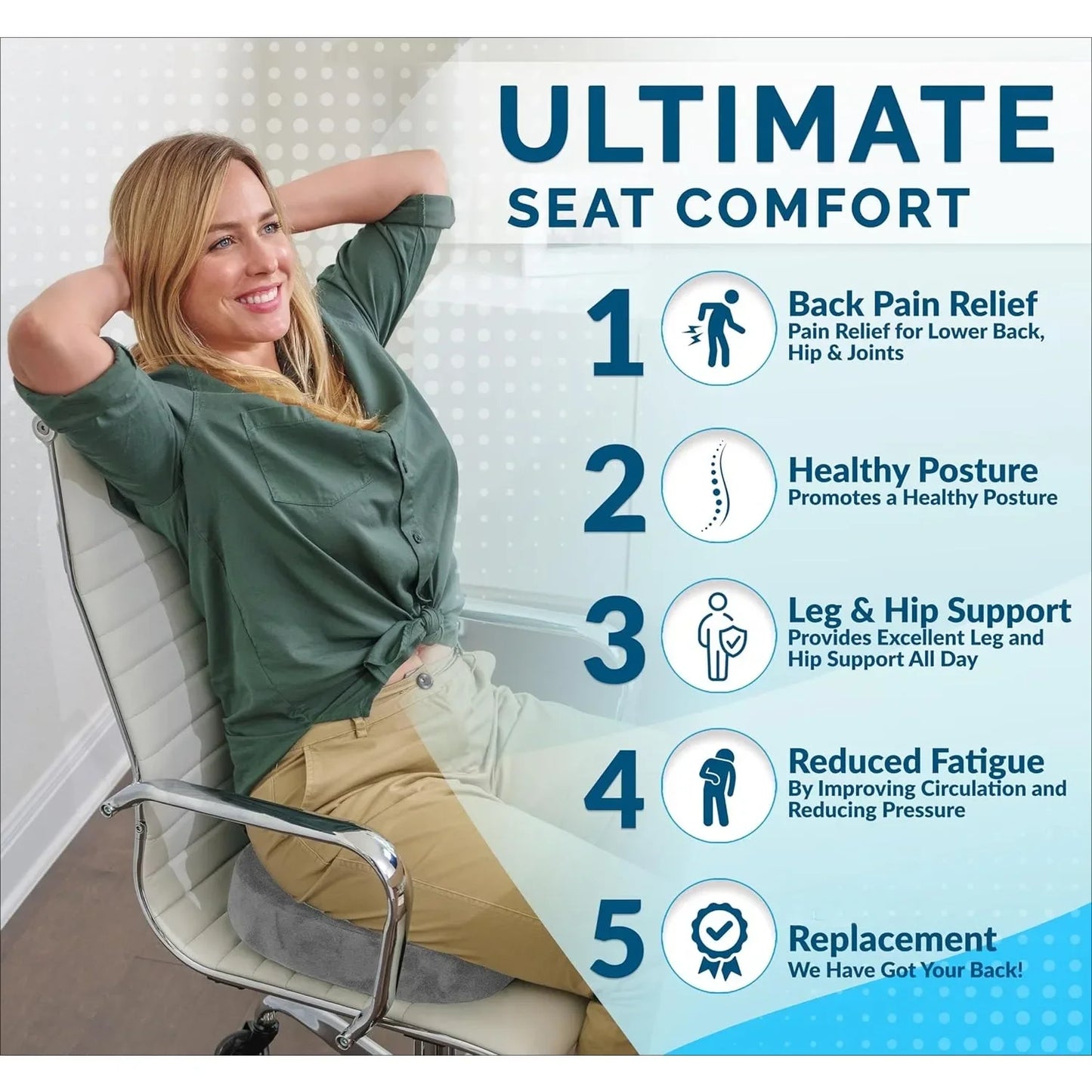 Gel reinforced seat cushion -- antiskid gel and memory foam pad, to treat tailbone pain -- sciatica and back pain relief (gray)