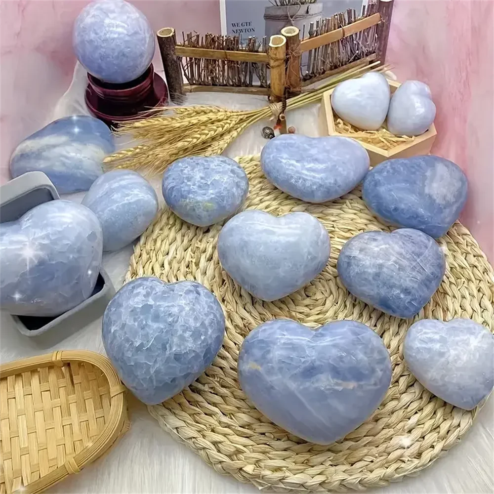 1pc Natural Stunning Celestite Heart Crystal- Love Carved Palm Stone, Thumb Polished Pocket Gemstone,