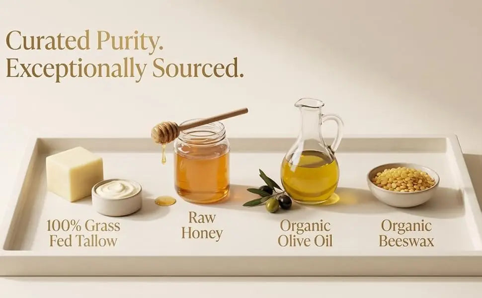 Terra Lotus - Organic Grass-Fed Beef Tallow Balm with Raw Honey - Moisturizing Cream for Soft, Smooth Skin - Handmade