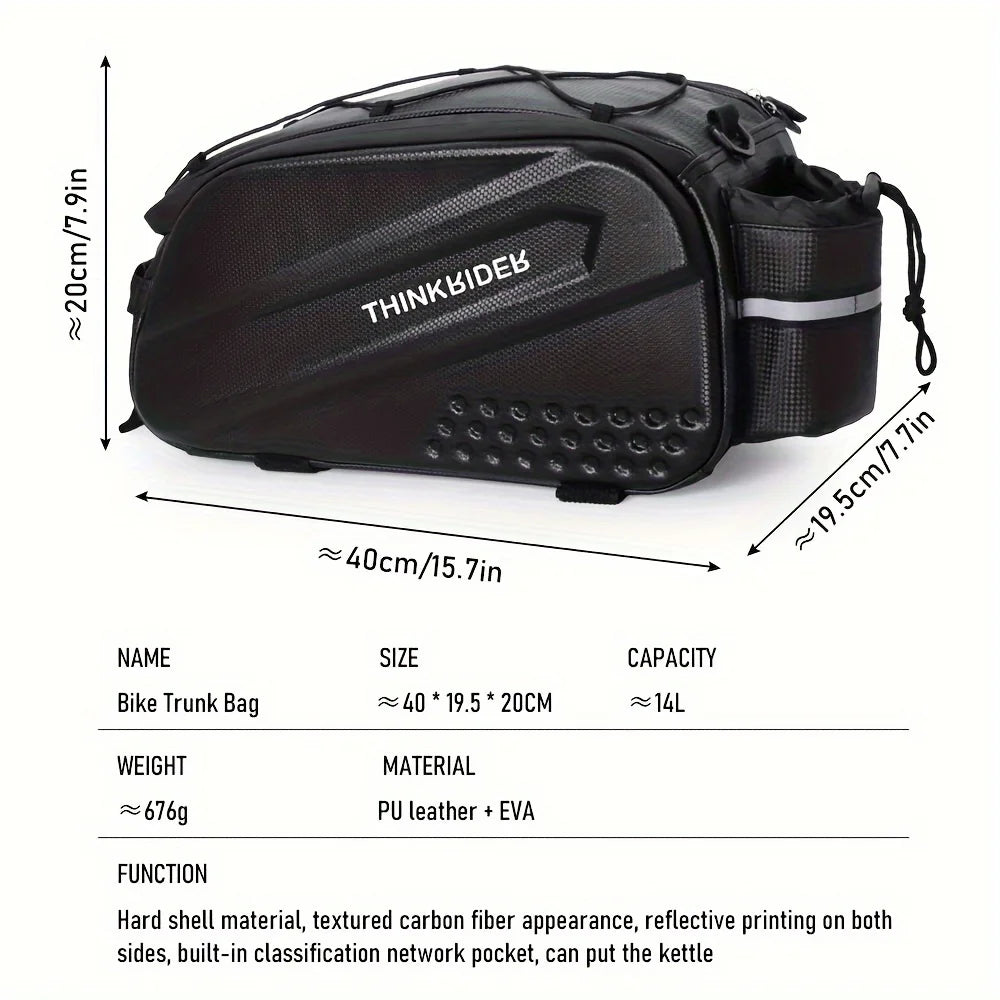 ThinkRider Bicycle Hard Shell Tear Hunch Bag, 14L Large Capacity Hunch Bag, Anti-Splash Material, With Rain Cover