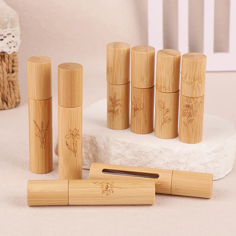 5/10ml Flower Pattern Wood Perfume Atomizer Portable Liquid Cosmetics Container Traveling Empty Refillable Spray Bamboo Bottle