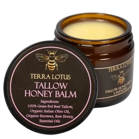 Terra Lotus - Organic Grass-Fed Beef Tallow Balm with Raw Honey - Moisturizing Cream for Soft, Smooth Skin - Handmade