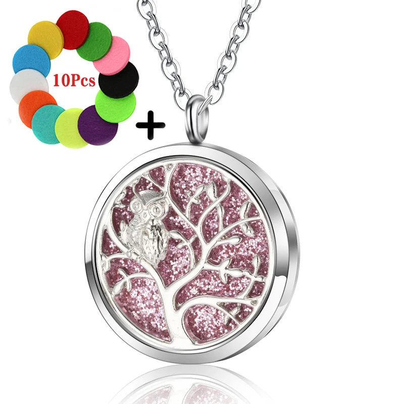 High Quality Patterns Tree of Life Aromatherapy Diffuser Pendant Perfume Locket Women Essential Oil Necklace Jewelry Wholesale
