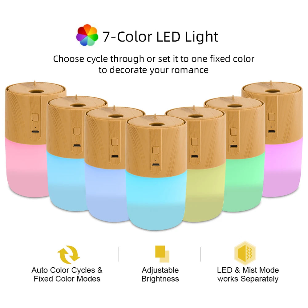 300ml Wood Grain Essential Oil Diffuser with Humidifier, Air Purifier & Soothing LED Lights  Includes  Oils